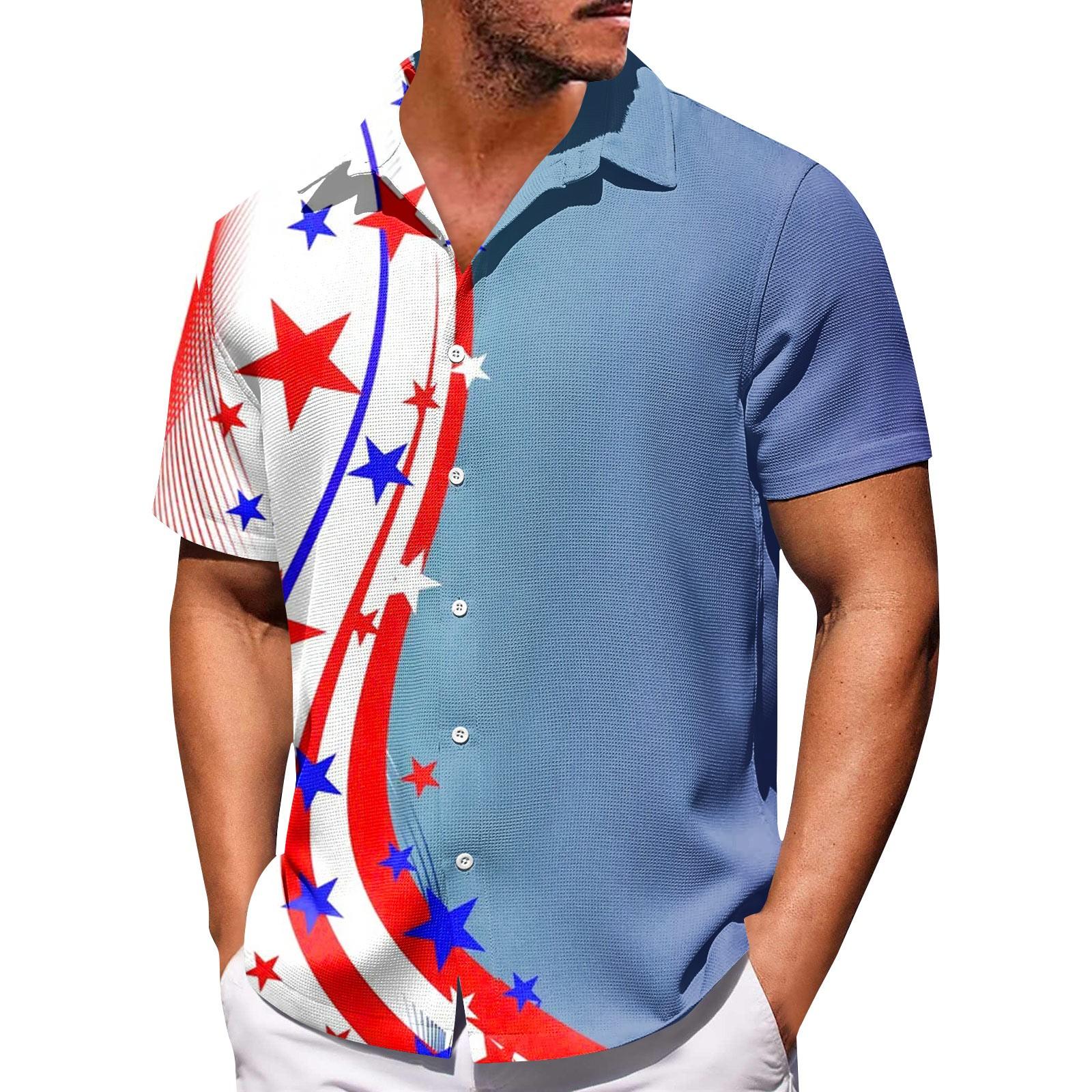 

Мужские рубашки с короткими рукавами и пуговицами на День независимости. Мужские повседневные модные рубашки с короткими рукавами. XXXXL