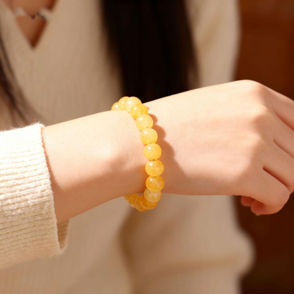 Festive Gifts Yellow Crackle Quartz Beaded Bracelet Warm Fashion Jewelry For Men And Women Daily Wear Simple Versatile Accessory