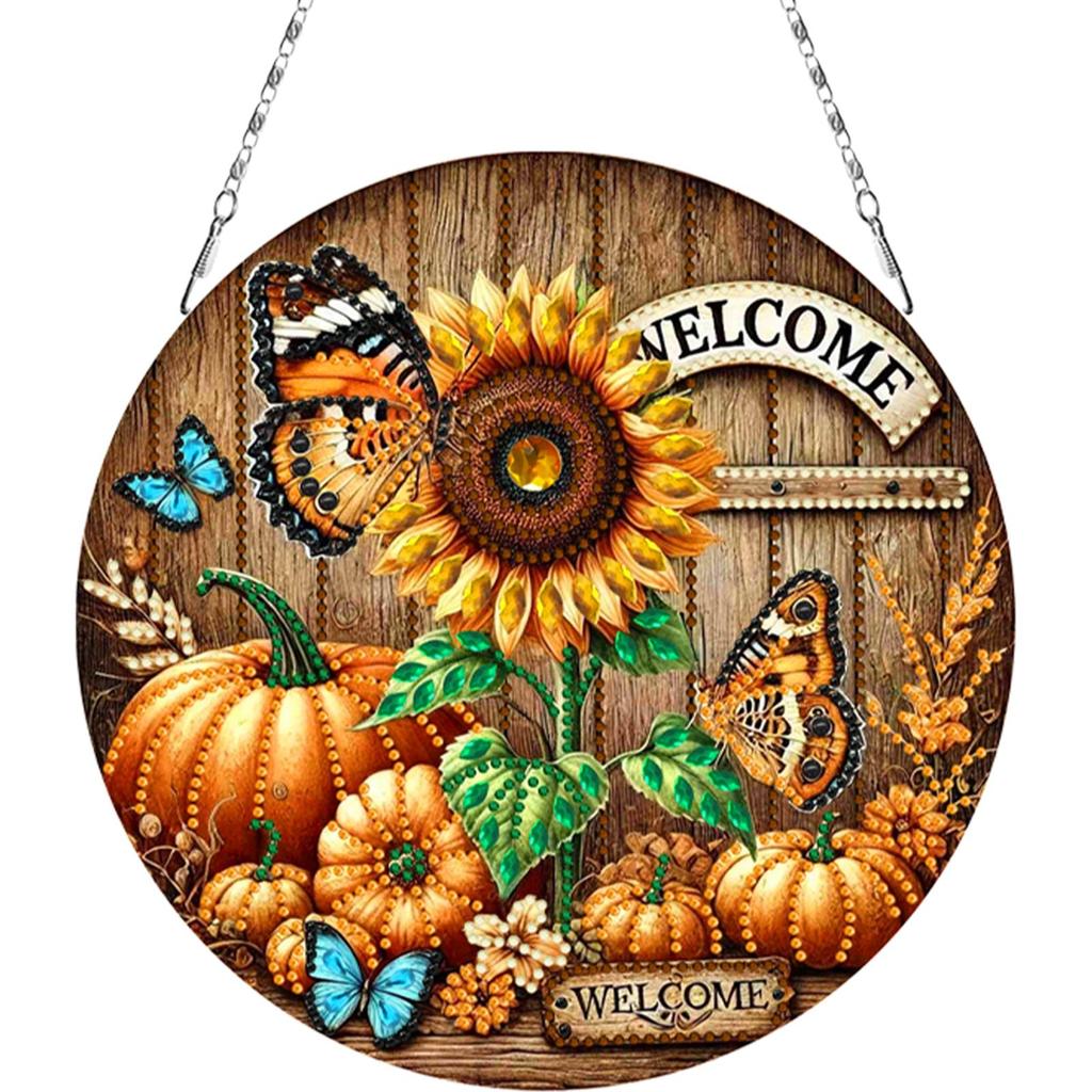 Fall Theme 2D Flat DIY Special Shape Rhinestone Diamond Art Window Pendants Diamond Painting Set DIY Home Decor Hanging Charm