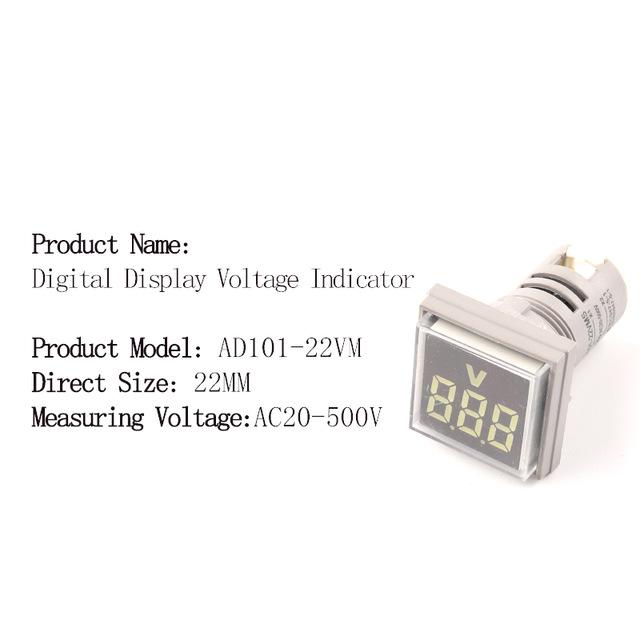 Round Square 22mm AC 20-500V Digital Voltmeter Volt Voltage Tester Meter Monitor Power LED Indicator Pilot Lamp Light
