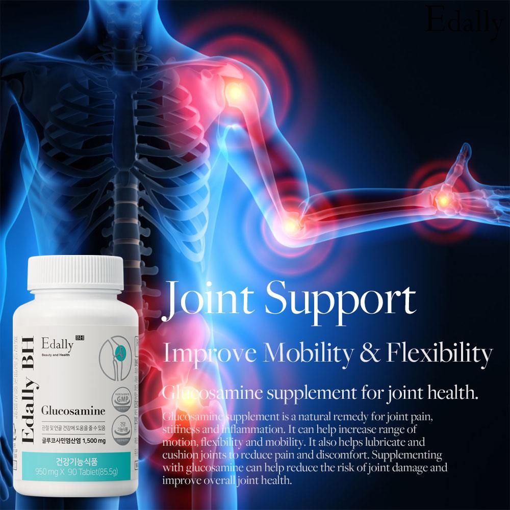 Edally BH Glucosamine 1500 mg Vitamine D 400 UI MSM Condrotin Boswellia Supplément articulaire 950 mg x 90ea 30 jours