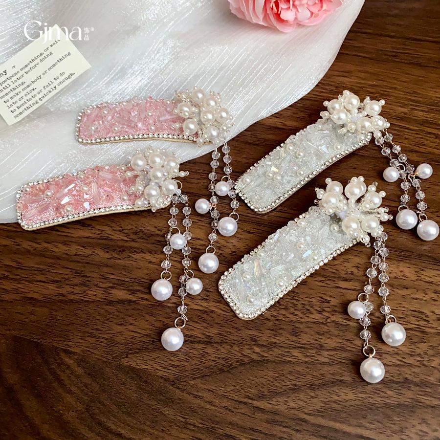 Korean diamond flower pearl fringed hairpin Internet celebrity sweet girl heart BB clip niche design sense personalized hair accessories