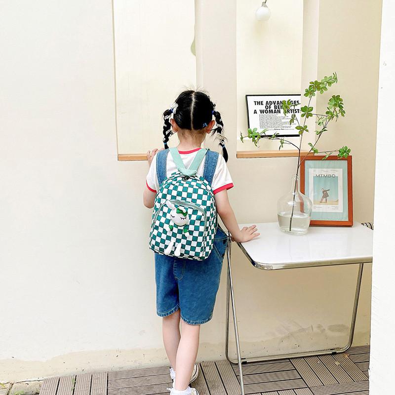 Trendy Children's Backpack For Fall With Stylish Printed Checkered Design And Lightweight Nylon Fabric