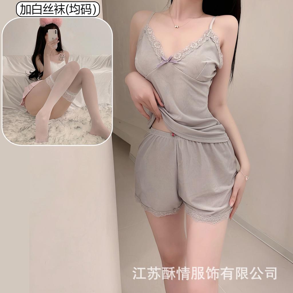 Pajamas summer Korean version simple casual cute suspender two-piece set casual comfortable shorts sexy