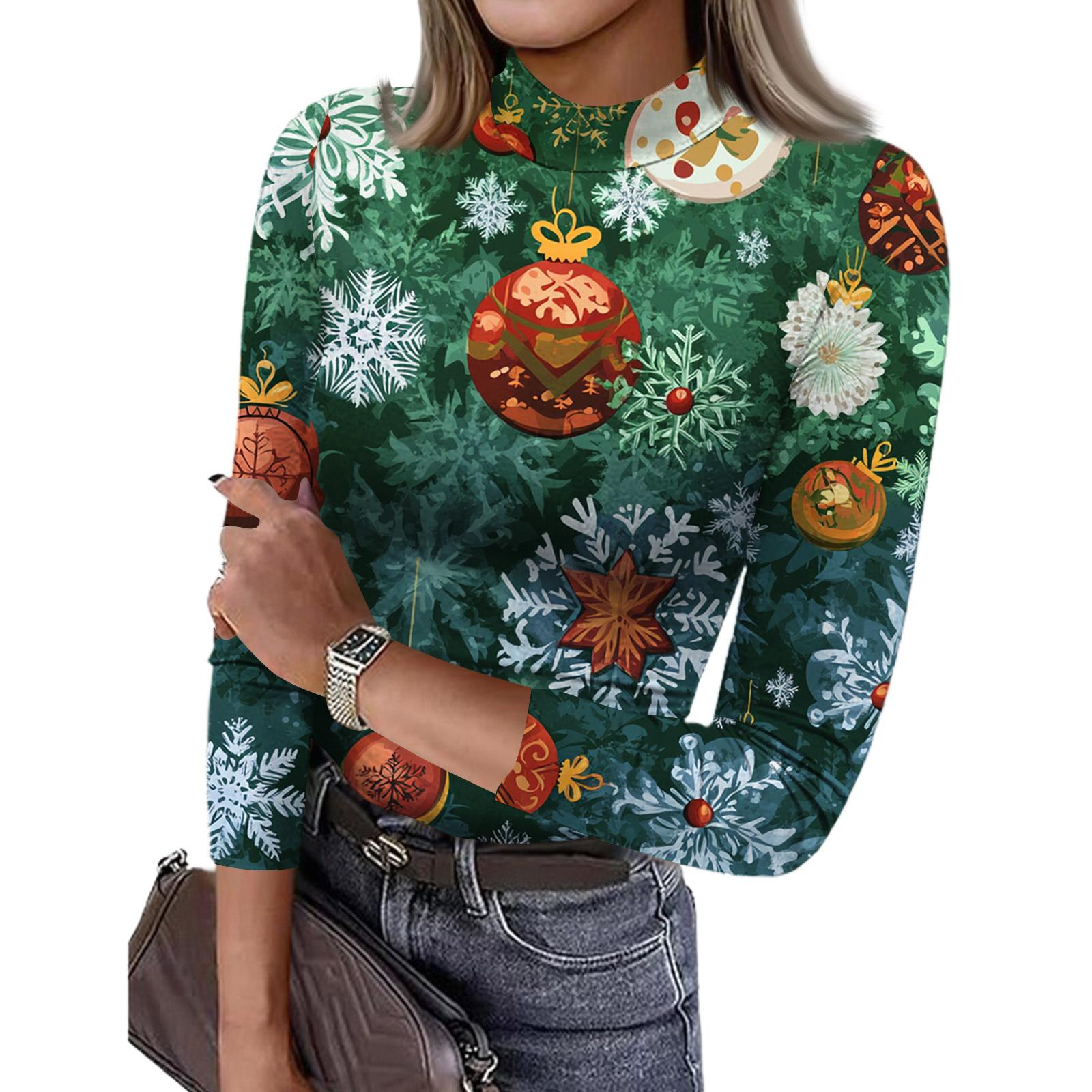 

Женская облегающая футболка с принтом в стиле кэжуал, модная, с рождественским принтом, с круглым вырезом, пуловер, топ с рукавом 3/4 S