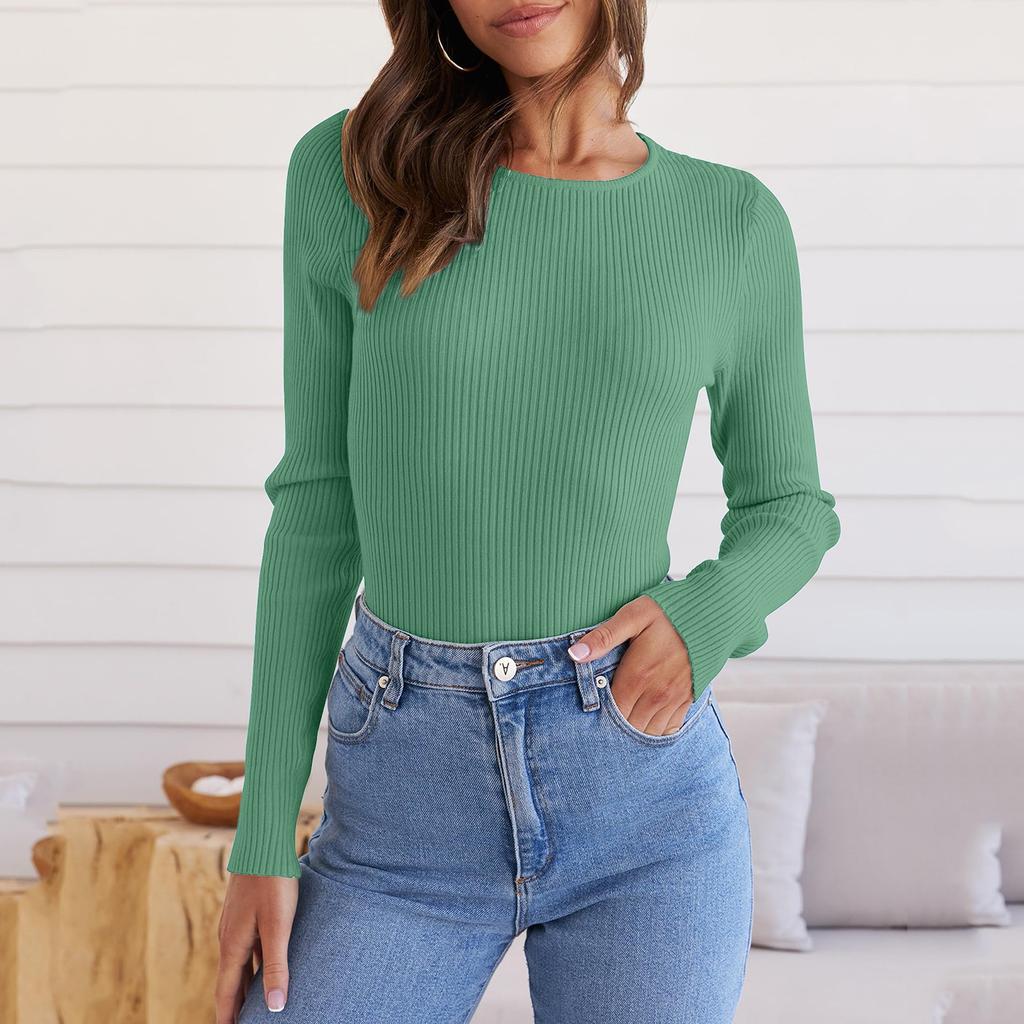 Maglietta da Donna a Maniche Lunghe Girocollo a Righe Slim Fit Casual Basic