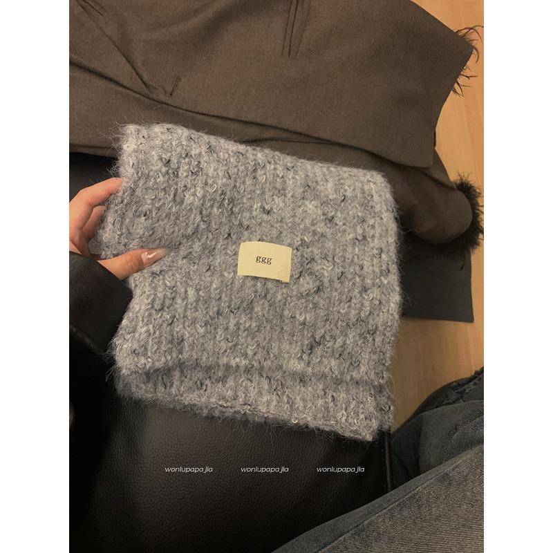 Women's Winter High End Scarf Versatile and Cute Blue Knitted Wool Neck Scarf Neck Protector Korean Style Student Trend