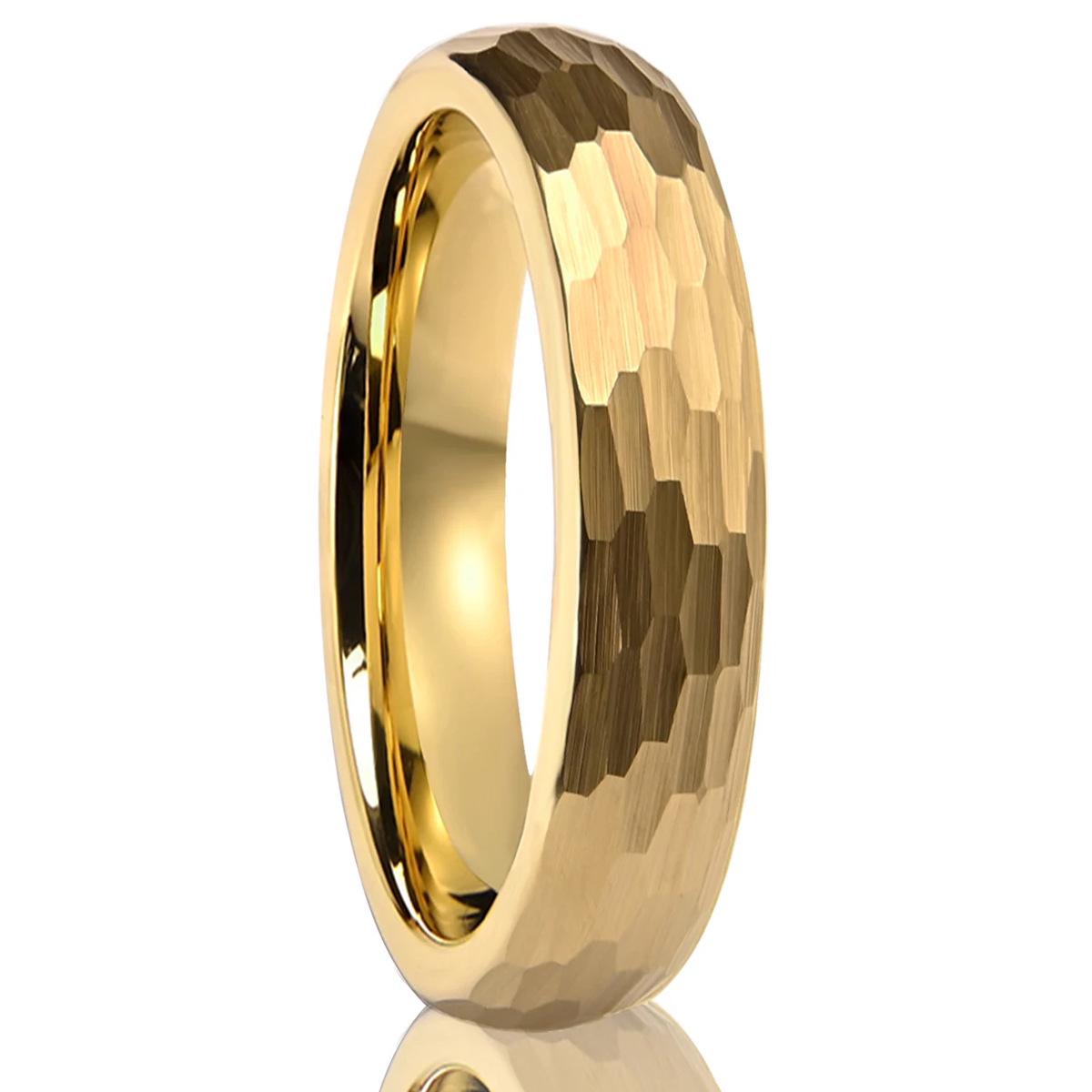 

8mm Wide Tungsten Ring - Hand-Hammered Matte Finish with 18K Gold Electroplate US Size 11