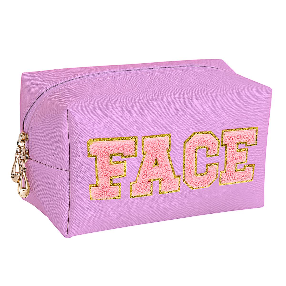 

Chenille Letter Cosmetic Bag PU Leather Waterproof Pouch Cute Zipper Organizer, Skin, Hair and Face.-zmt