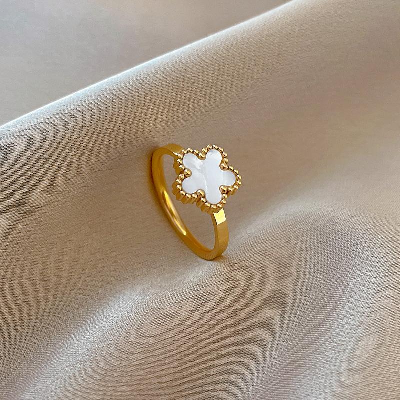 

Delicate Stainless Steel Flower Ring For Women Romantic Plum Blossom Five Leaf Petal Finger Rings Fashion Aesthetic Jewelry Gift белый