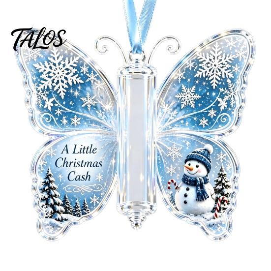 Acrylic Holiday Hanging Decor Butterfly Cash Gift Ornament, Christmas Money Holder with Tree Tags Festive Print, Pendant for Surprise Giving, Keepsake