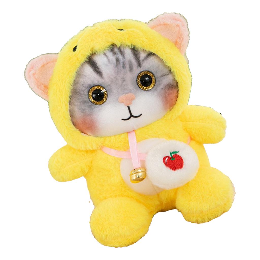 Cat Plush Toy Lovely Bell Soft Colorful Fuzzy Stuffed Cat Plush Toy for Children Birthday Yellow
