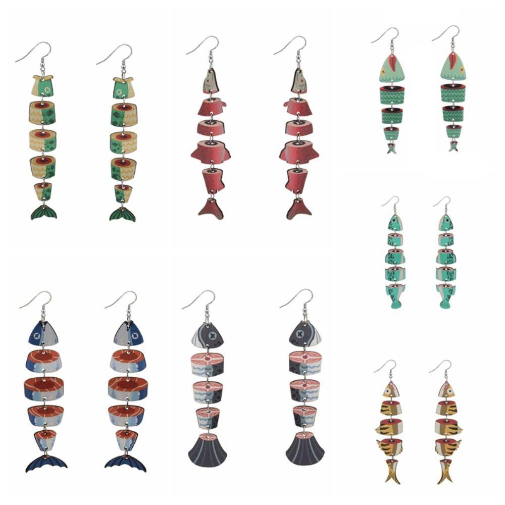 5Pairs Acrylic Wood Fish Drop Earrings Hook Piercing Beach Drop Earrings Salmon Fish Earrings  Women
