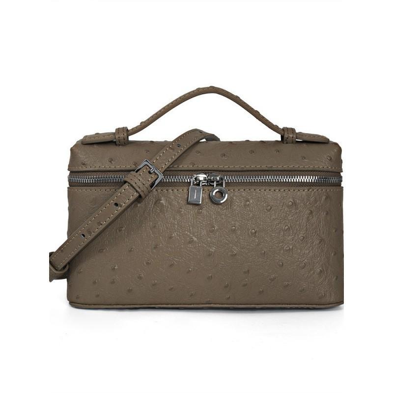 First-layer Cowhide Ostrich Pattern Lunch Box Bag High-quality Leather Women's New Style Handbag Cross-body Cosmetic Single Shoulder