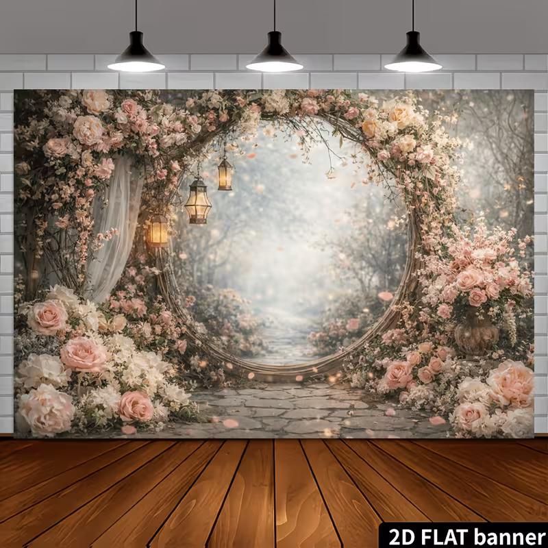 2D Magical Forest Floral Gate Backdrop Photo Booth Background