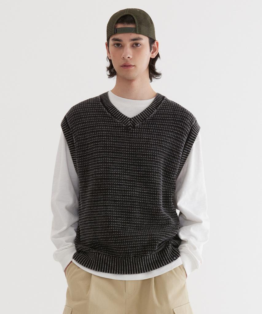 COVERNAT Stone Washed Knit Vest Charcoal