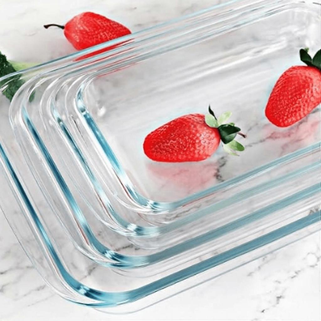 Rectangular Glass Baking Dish with Lids – Fridge-to-Oven, Lasagna & Leftovers, Gray