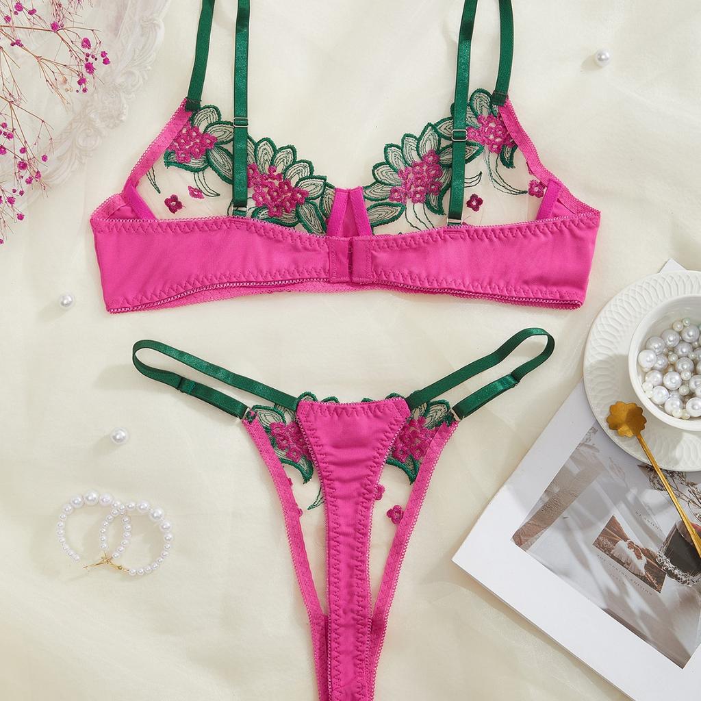 European and American interest embroidery sexy hot interest perspective underwear set