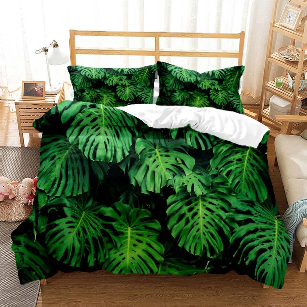 Fresh Green Leaf Minimalist Printed Quilt Cover Pillow Cover Queen Bedding Set Bedding Set Luxury Customized Bedding Set