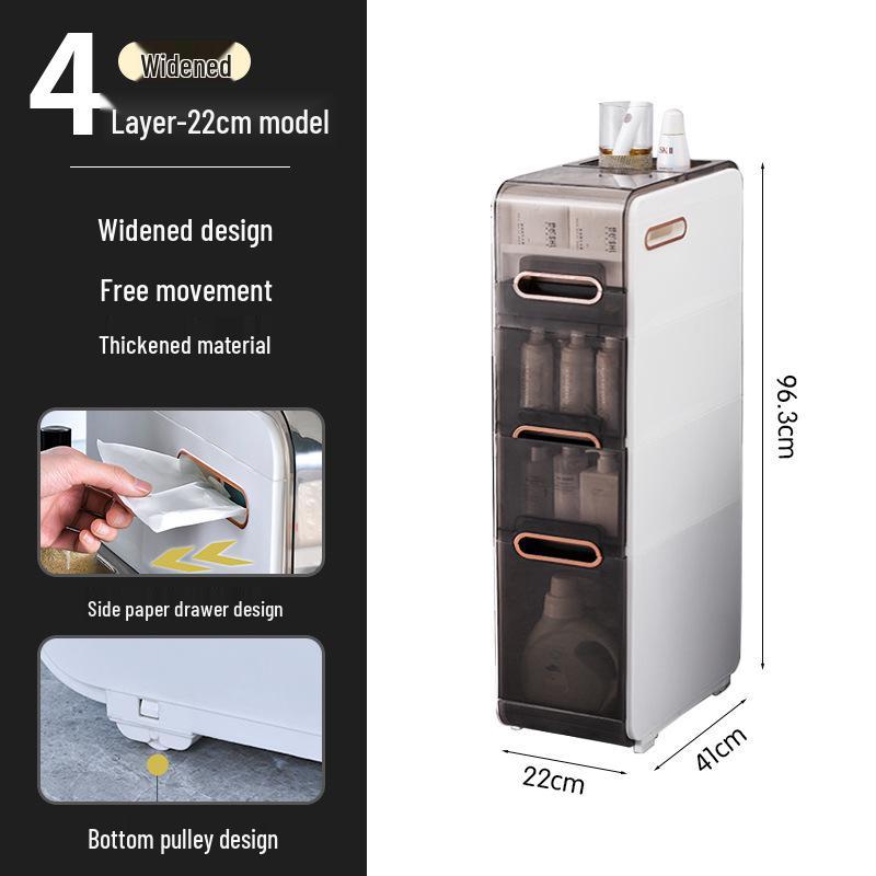 Luxury Bathroom Crevice Storage Rack Trolley - No Installation Required, Floor-Standing Cabinet.