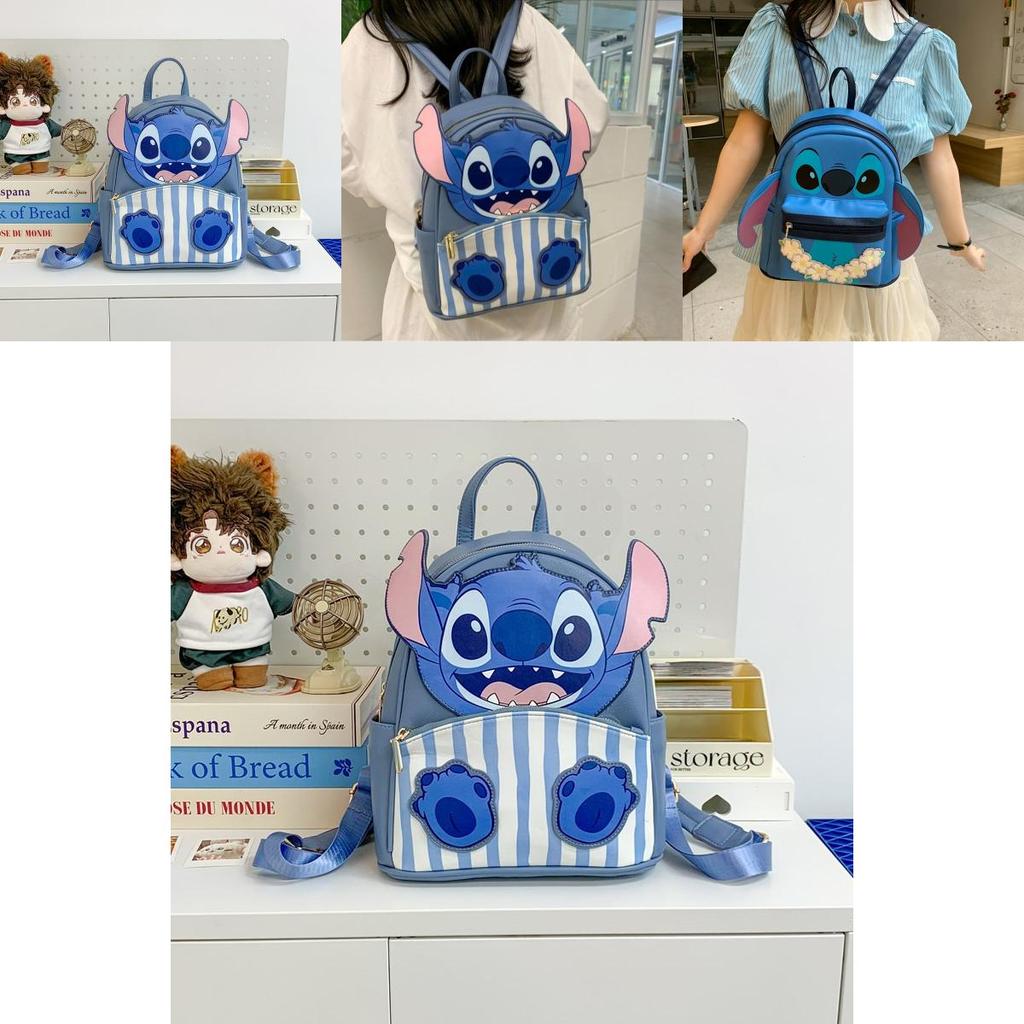 Lilo Stitch Cute Cartoon Pu Backpack With Zipper Closure For Daily Use Girls