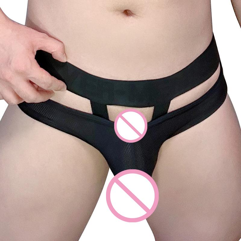 Men's Sexy O Ring Cross Slings Elephant Nose Briefs V Mesh Ultra-Thin Lingerie Mini Micro Panties Lifting Protruding Underwear