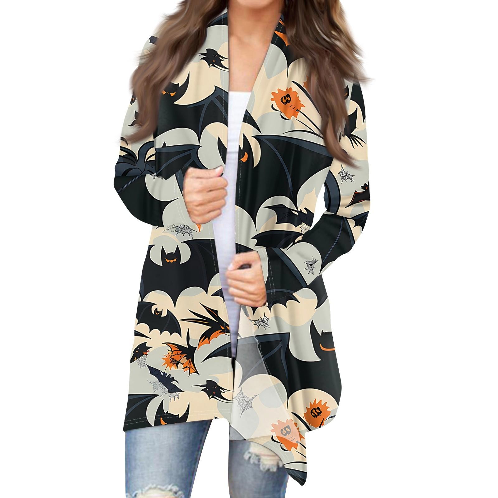 

Женский кардиган с длинным рукавом спереди и принтом на Хэллоуин, легкая куртка M