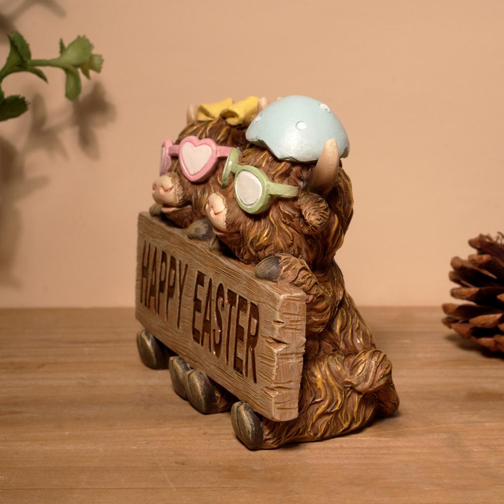 Påskko-figur, skotsk hartsskulptur, en present till kalvälskare, vårhem, kök, flerskiktad bricka för bordsdekoration.