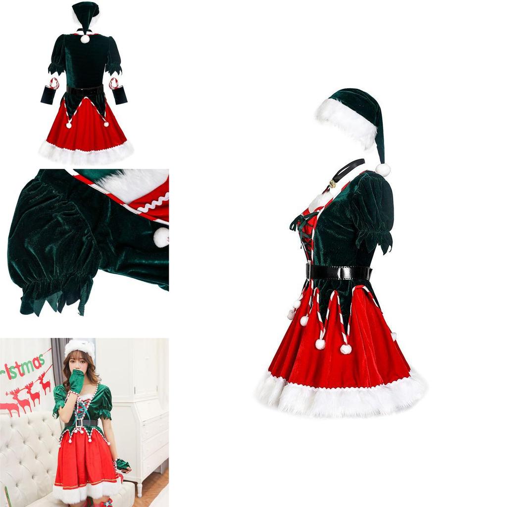 Festive Short Sleeve Santa's Helper Costume With Soft Touch Velvet Material