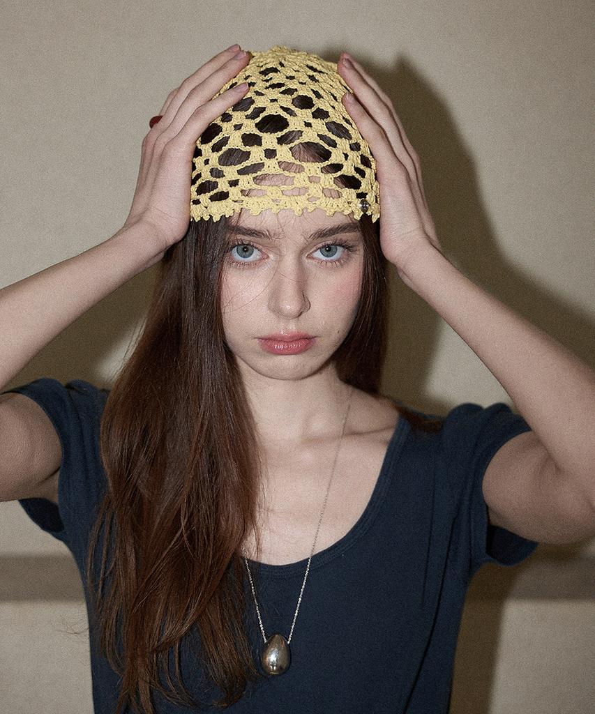 Seullouseulloulli Lily Handmade Crochet Cotton Punched Short Beanie (Ver.2) _ Yellow