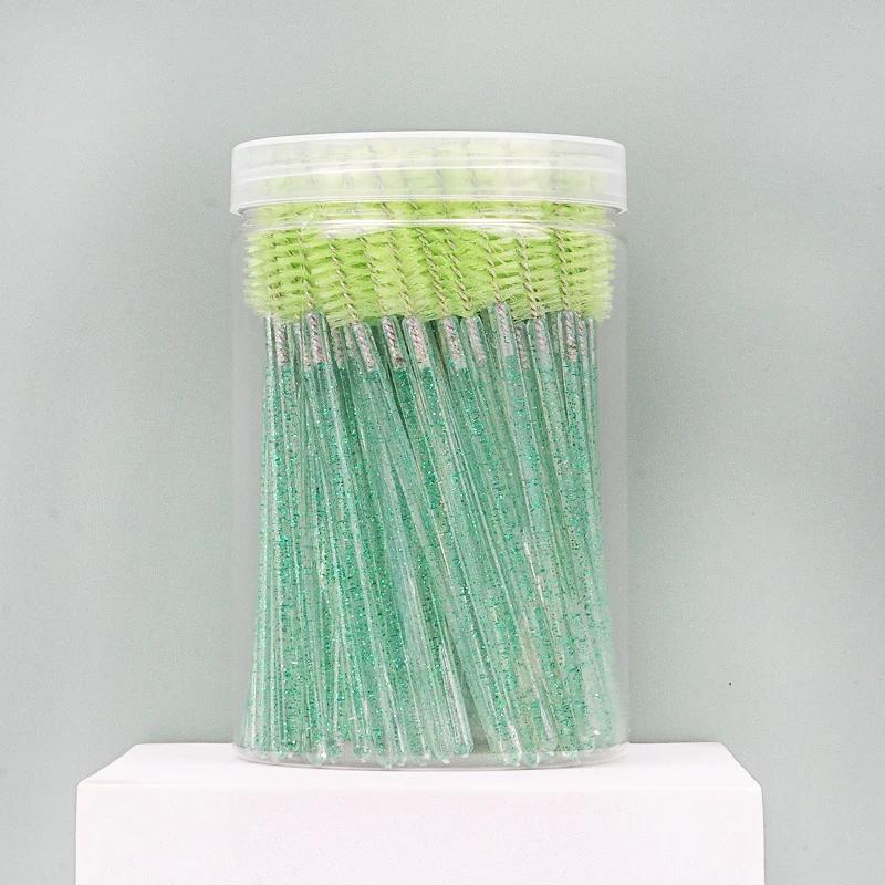 100pcs Barrel Crystal Handle Eyelash Brush Mascara Wand Eye Extension Eyebrow Disposable Makeup Brushes Cosmetic Tools Lashes