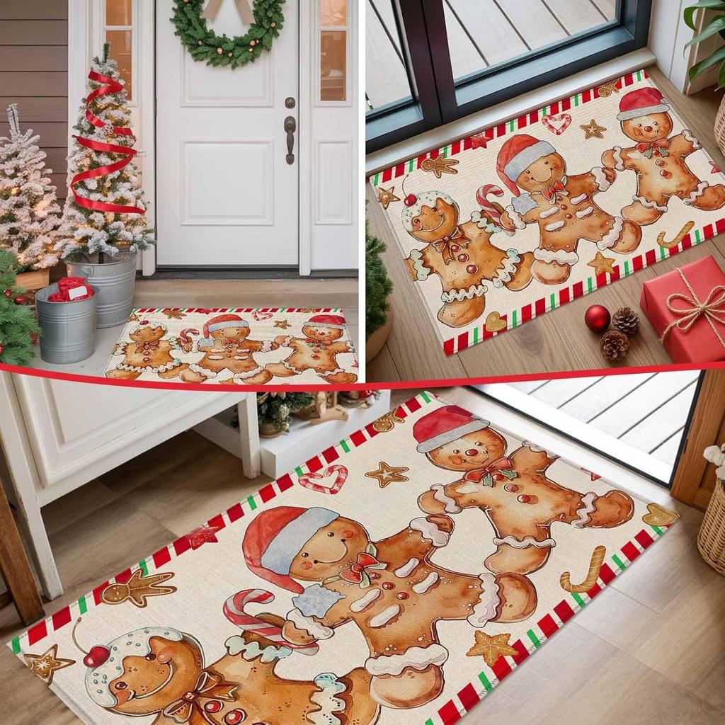 VIKAMA Christmas Decorative Carpet Gingerbread Man Front Door Floor Mat Anti-slip Washable Entry Floor Home Decoration