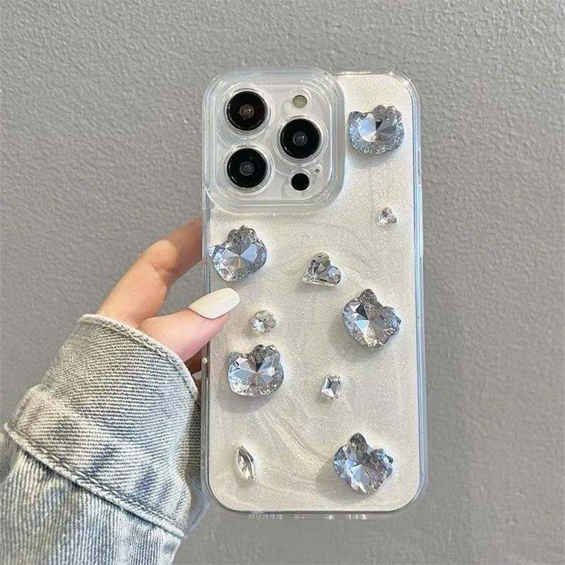 Apple 17Promax Gum Drop Hole Phone Case Is Suitable For Iphone16 Rhinestone Gemstone Cat Style Women'S Model