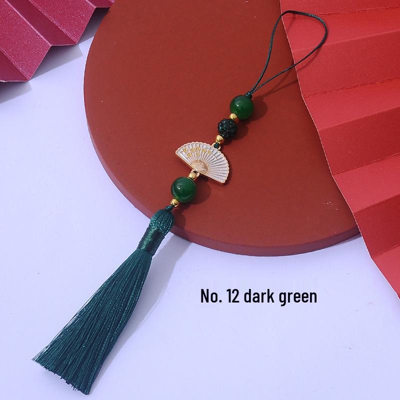 Ancient Style White Tassel Fan Pendant for Hanfu/Qipao Lapel or Phone