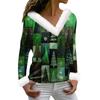 Camiseta de mujer, camiseta navideña, camiseta de manga larga, fiesta, estampado navideño, cuello polar, cuello en V