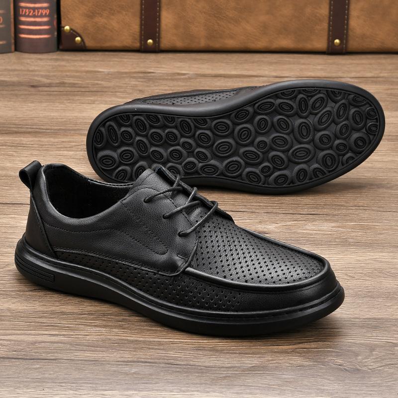 Men's Shoes Summer Breathable Casual Leather Sandals Men's Top Layer Cowhide Hollow Hole Shoes Men's Business Leather Shoes Soft Sole