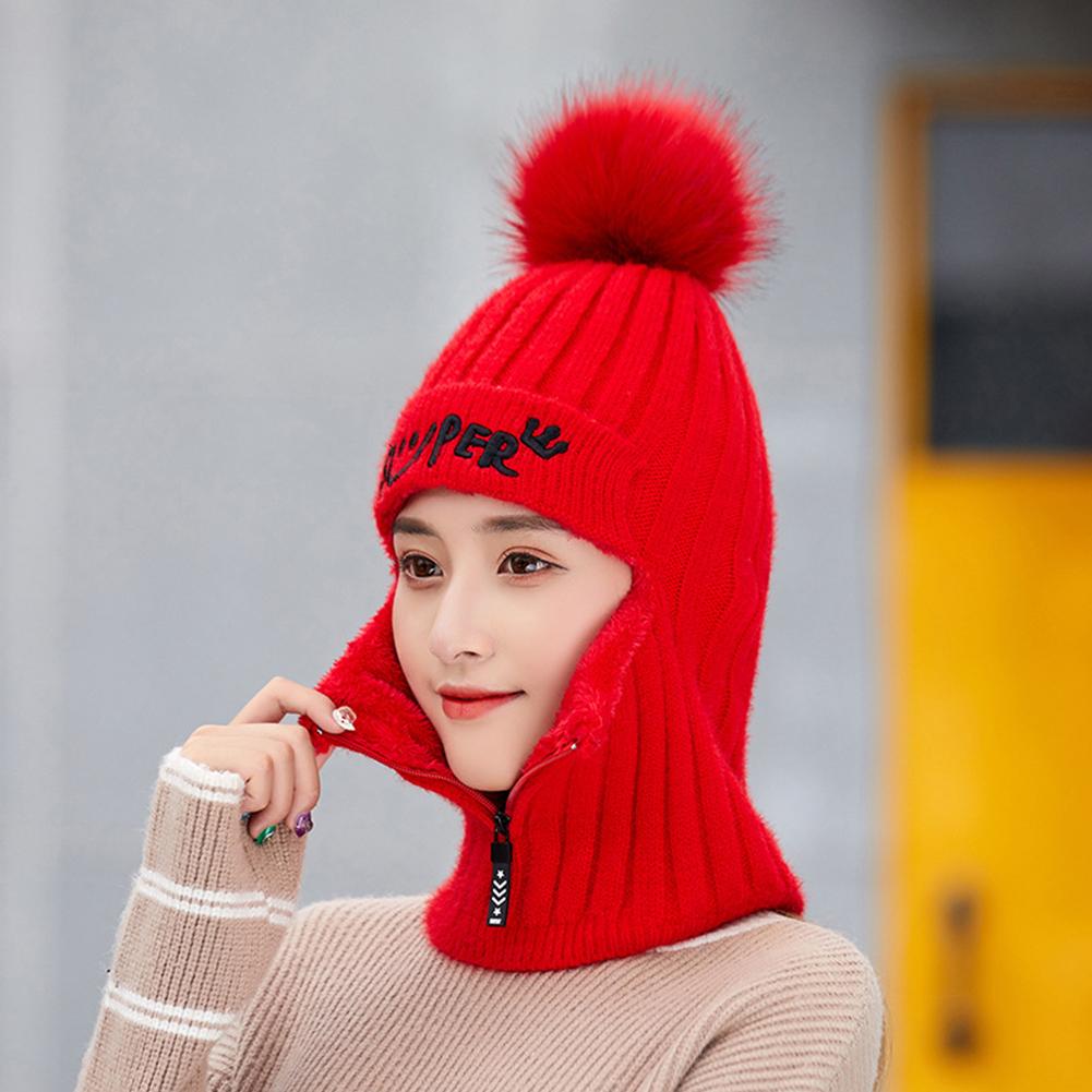 Women Kids Girls Warm Pullover Knitting Neckerchief Hat with Zipper for Riding