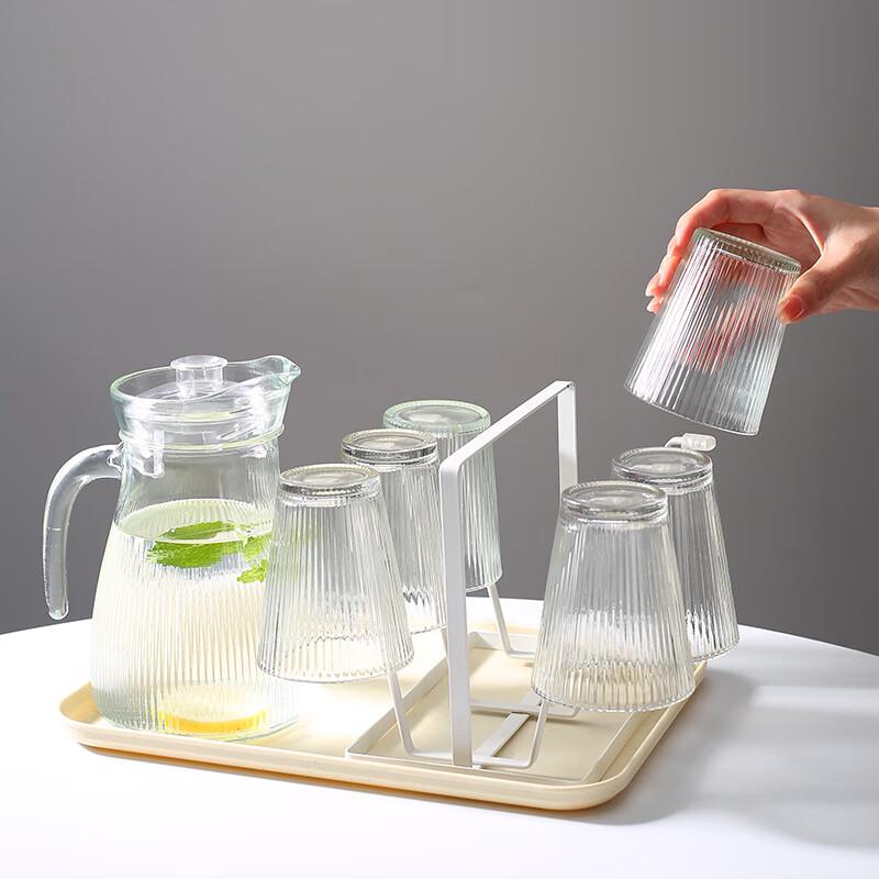 Modern Glass Water Carafe and Cup Set 7-piece Set (Tray Not Included)