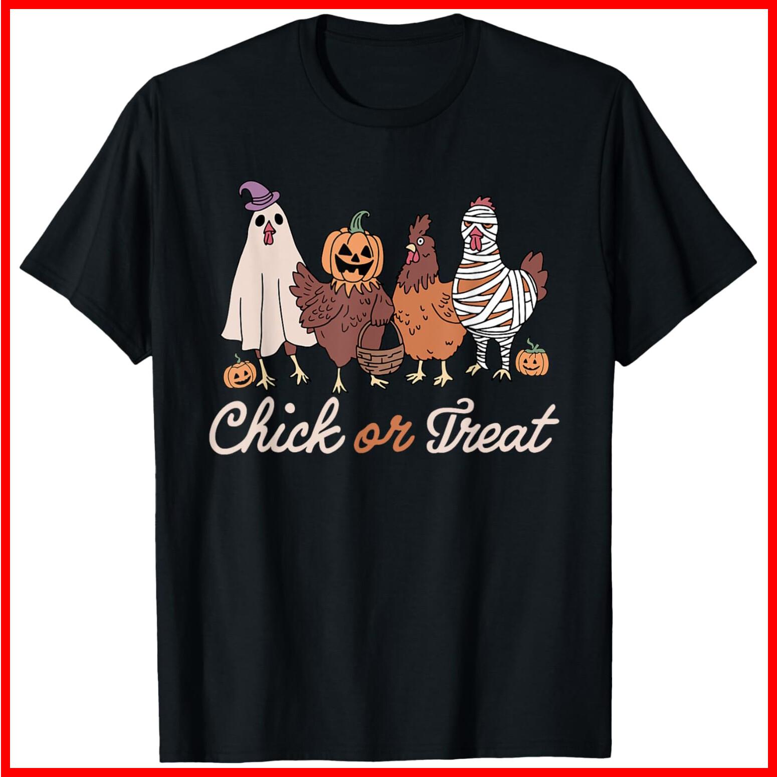 Chick Or Treat Halloween Witch Spooky Chicken Black Cotton T-Shirt S-5XL XXXL