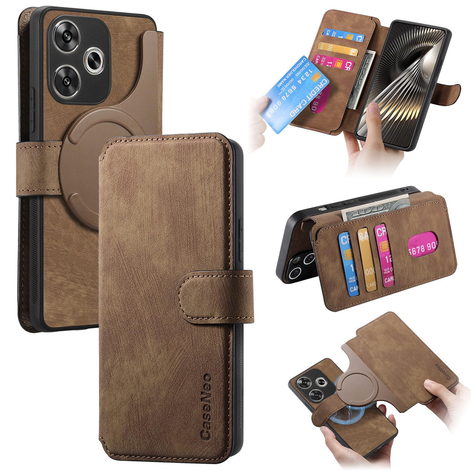 

For Xiaomi Redmi Turbo 3 5G/Poco F6 5G Magnetic Case CASENEO Detachable Leather Phone Wallet Cover Brown