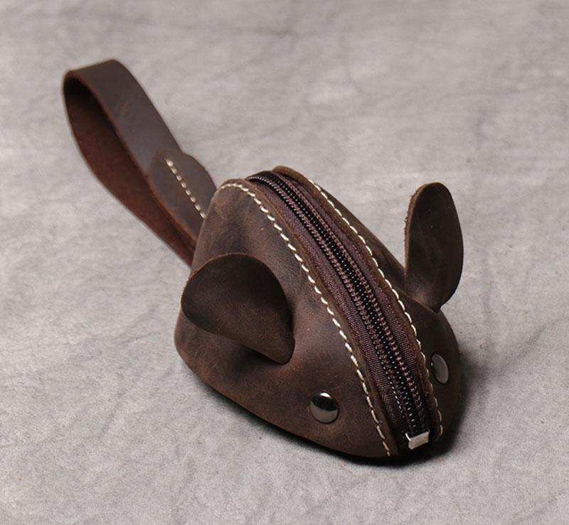 Genuine Leather Small Coin Purse Creative Lovely Rat Zipper Key Case Men Women Portable Key Wallets  Children's Key Bags