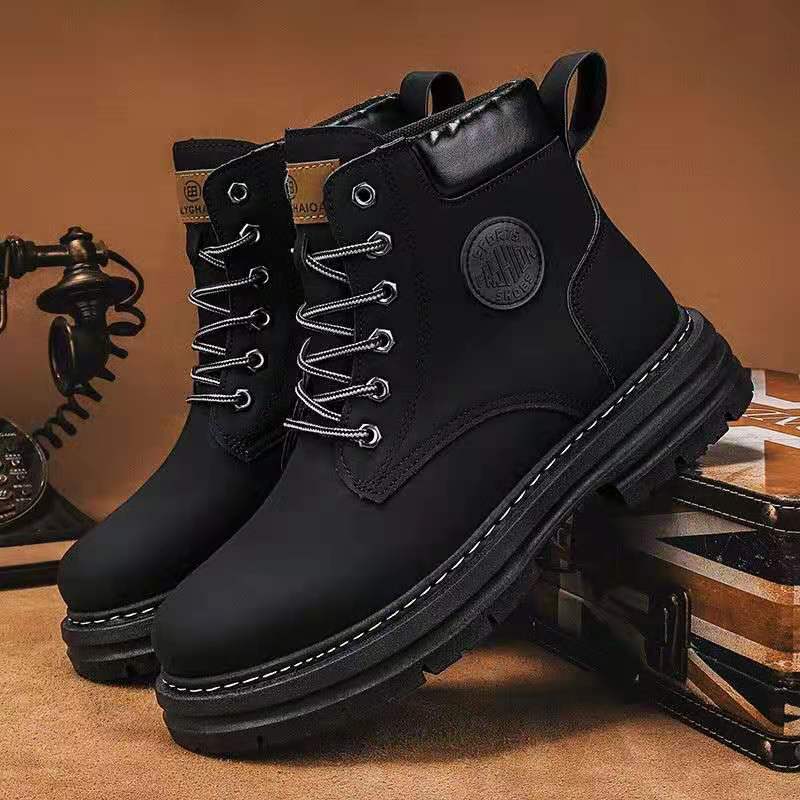 Rhubarb boots winter velvet thickened warm Martin boots retro shoes high-top British style thick-soled leather boots
