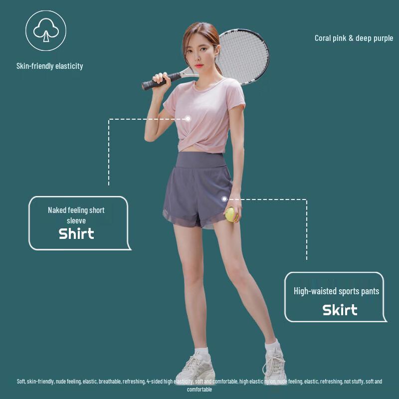 KAIQIAN Women s Loose Fit Short Sleeve Running & Fitness Set L