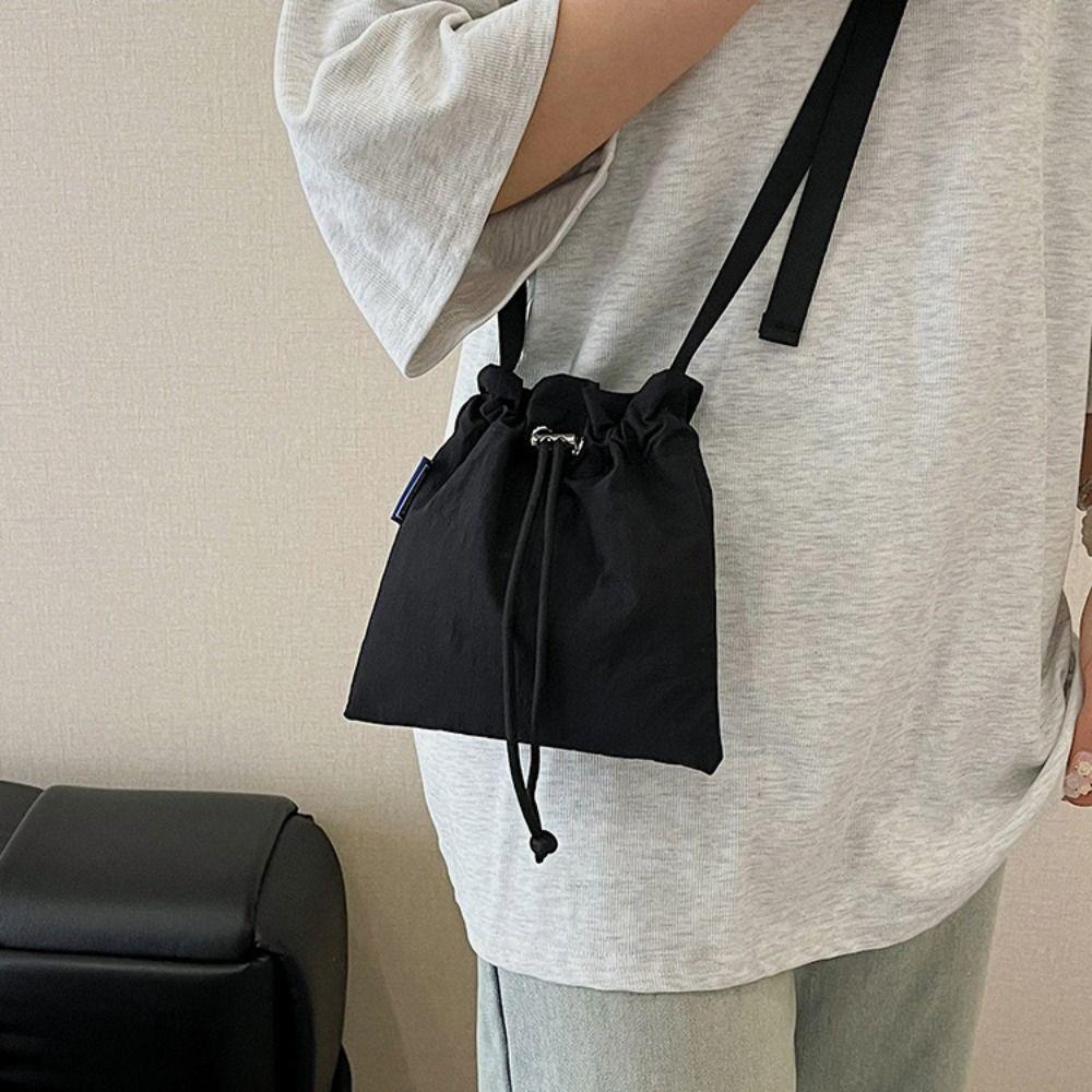 Korean Style Nylon Shoulder Bag Crossbody Bag Mobile Phone Bag Drawstring Bucket Bag Outdoor