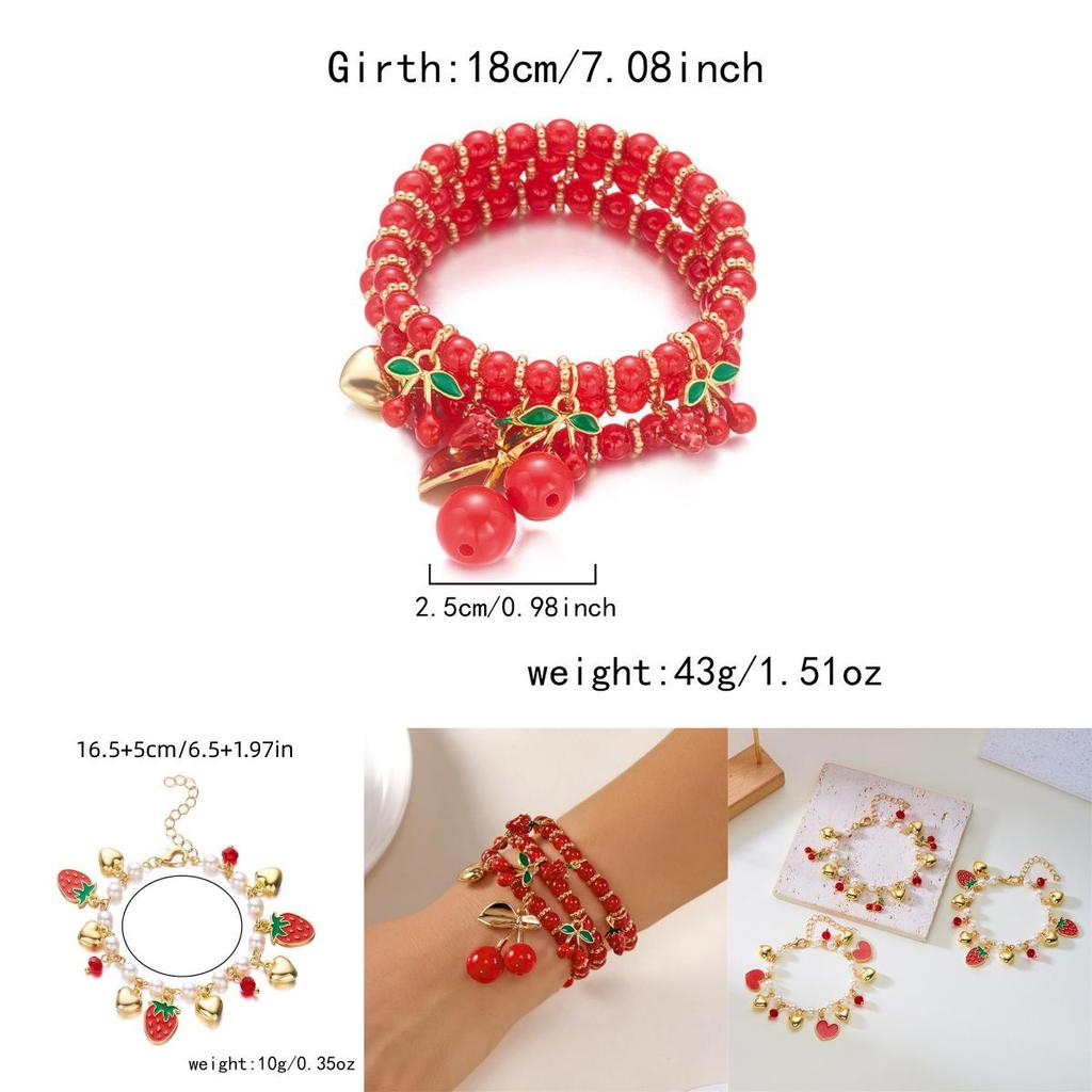 Fruit Jewelry Cherry Strawberry Heart Alloy Bracelet For Women Gift
