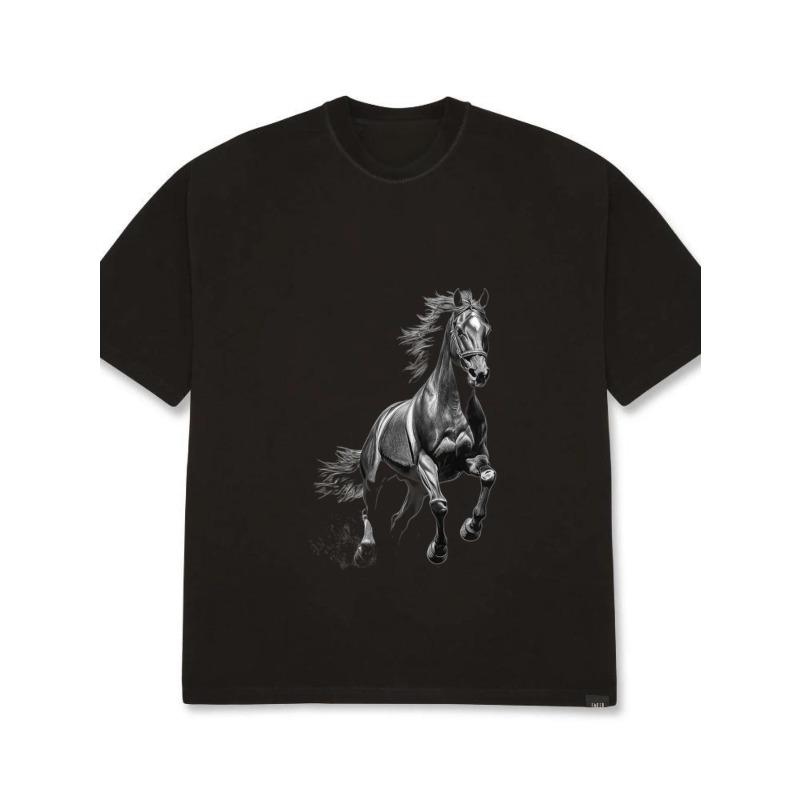 

Oversized T Shirt Black Horse Graphic Print Men Casual Streetwear Fashion Top XXXXL