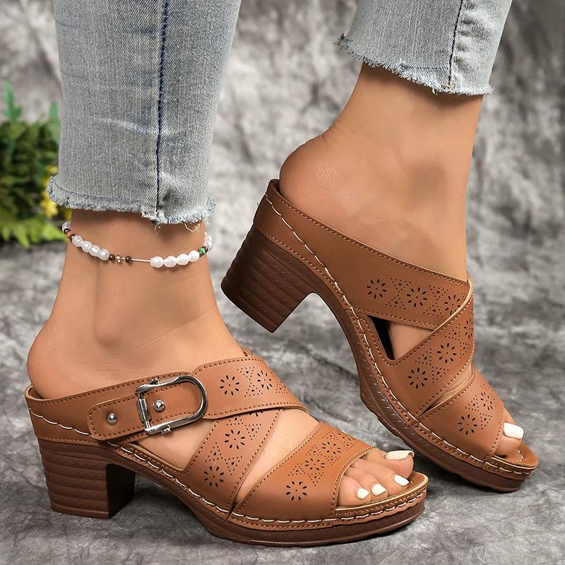 Fashion New Fashion Chunky Heels Sandals for Women Summer 2025 Lightweight High Heel Slippers Woman Comfort Slip On Beach Sandals Mujer