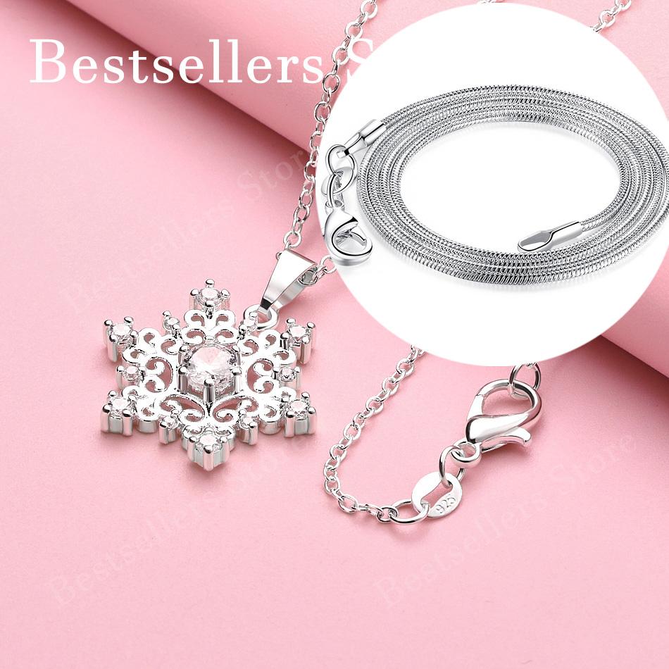 925 sterling silver 16-30 inch exquisite snowflake zircon pendant necklace for women's wedding fashion accessories jewelry