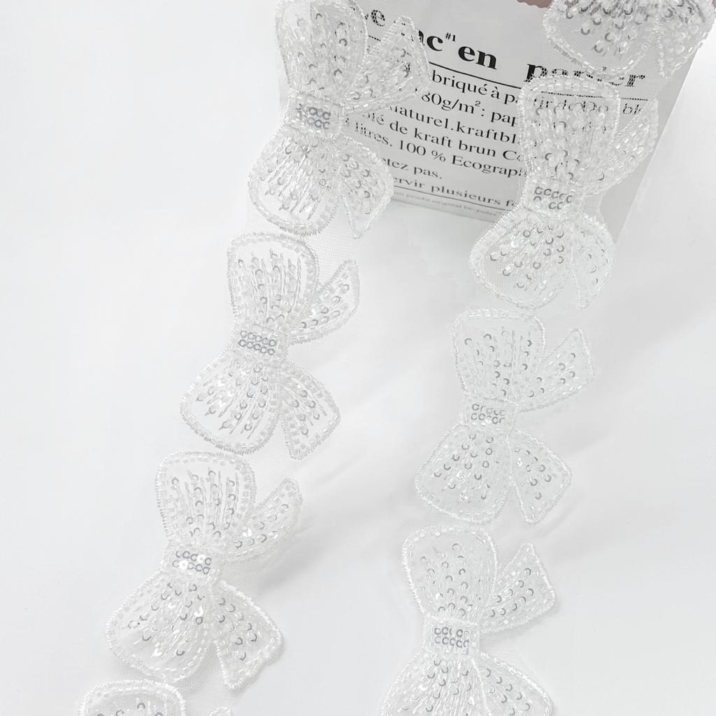 6Cm Black And White Mesh Bead Bow Barcode Clothing Accessories Exquisite Children'S Clothing Skirt Hair Accessories Lace Accessories