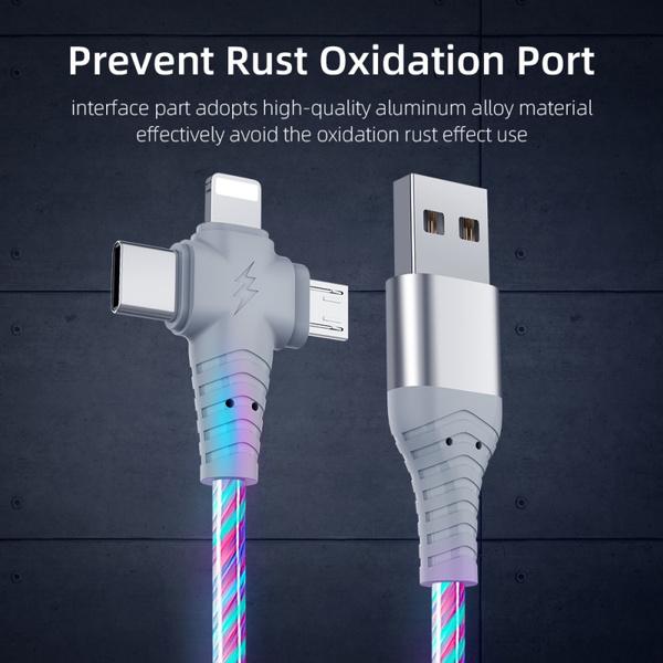 3in1 Flow Leuchtendes Licht USB-Kabel für iPhone 3 In 1 2in1 LED Micro USB Typ C 8Pin Ladekabel